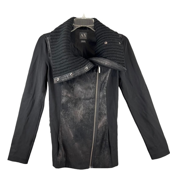 ARMANI EXCHANGE A/X Moto Jacket Black Vegan Leather Wool Small Grunge Goth - Picture 1 of 8